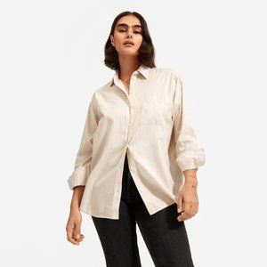 NWOT Everlane The Silky Cotton Oversized Shirt size 00 in Khaki Stripe